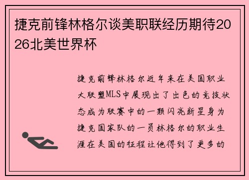 捷克前锋林格尔谈美职联经历期待2026北美世界杯 捷克前锋林格尔谈美职联经历期待2026北美世界杯
